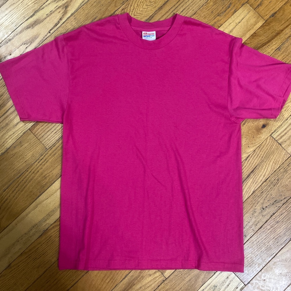 Vintage Single Stitch Hanes Heavyweight 50/50 Hot Pink Tee Size L